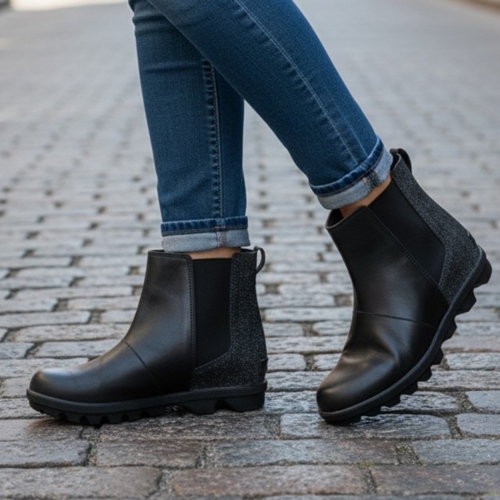 Sorel Black Leather Ankle Boots Chelsea Style size 5